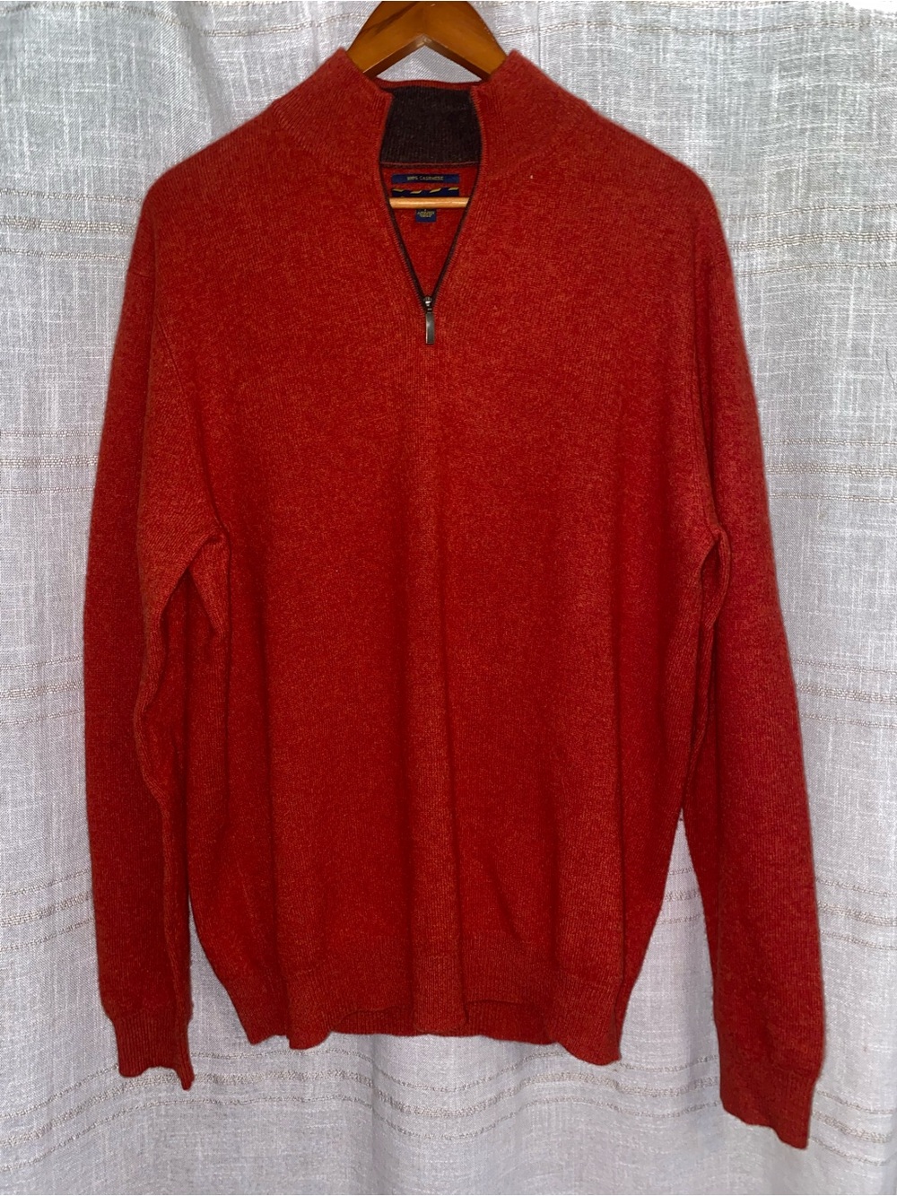 Club Room 100% Cashmere Quarter Zip Sweater Mens Large Rust 2-Ply Soft Knit